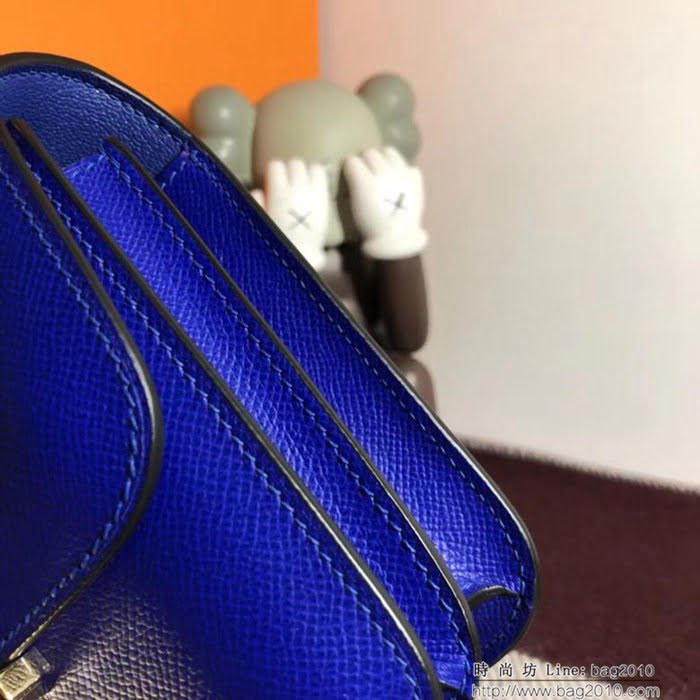 HERMES愛馬仕 空姐包 constance 電光藍 EPSOM 18cm 金扣 蠟線縫製 單肩斜挎包  Ama1506